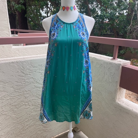 Free People Teal Floral Paisley Boho Dress | Size Small - Picture 2 of 7